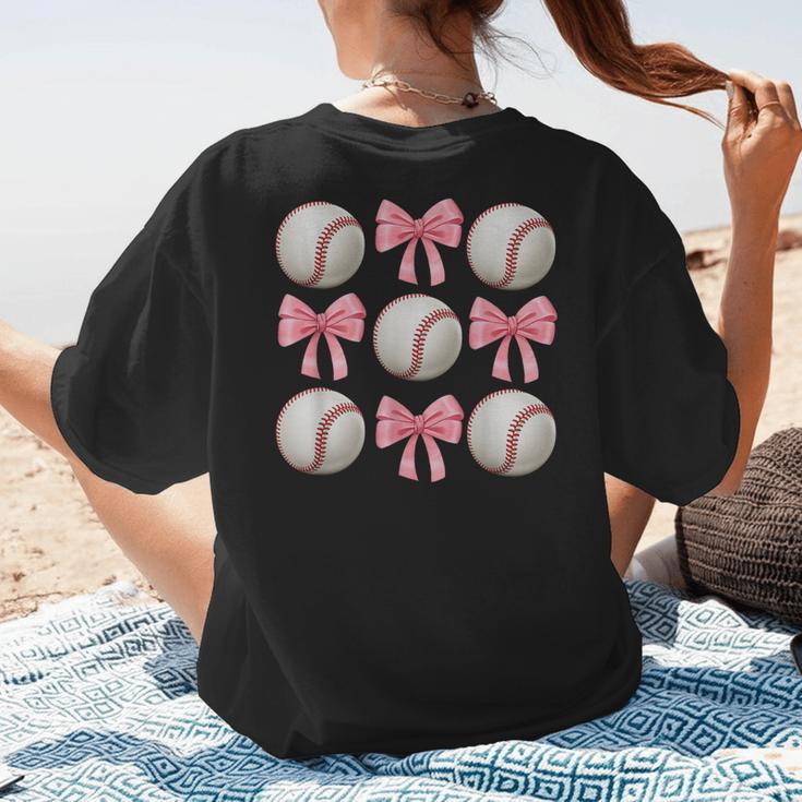 Baseballs And Bows Coquette Baseball Mom Baseball Coach Girl Women's T-Shirt Back Print