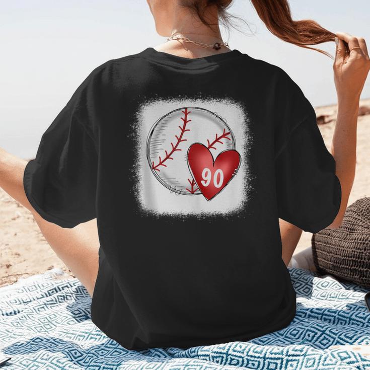 Bleached Custom Baseball Mom Number 90 Heart For Mom Women's T-Shirt Back Print Bleached Custom Baseball Mom Number 90 Heart For Mom Women's T-Shirt Back Print