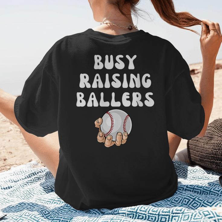 Busy Raising Ballers Baseball Mom Groovy Mother Day Women's T-Shirt Back Print Busy Raising Ballers Baseball Mom Groovy Mother Day Women's T-Shirt Back Print