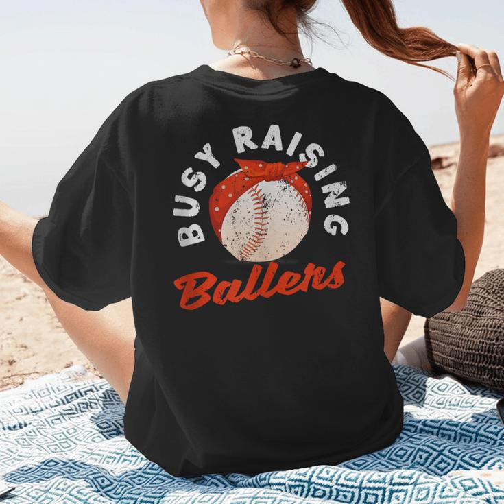 Busy Raising Ballers Baseball Mom Sons Women's T-Shirt Back Print Busy Raising Ballers Baseball Mom Sons Women's T-Shirt Back Print