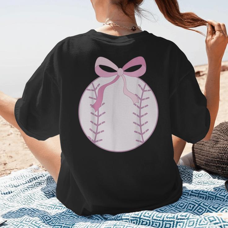 Coquette Baseball Mom Pink Bow Baseball Mama Women's T-Shirt Back Print Coquette Baseball Mom Pink Bow Baseball Mama Women's T-Shirt Back Print