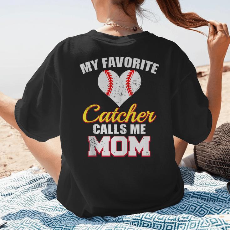 My Favorite Catcher Calls Me Mom Catcher Baseball Mom Heart Women's T-Shirt Back Print My Favorite Catcher Calls Me Mom Catcher Baseball Mom Heart Women's T-Shirt Back Print