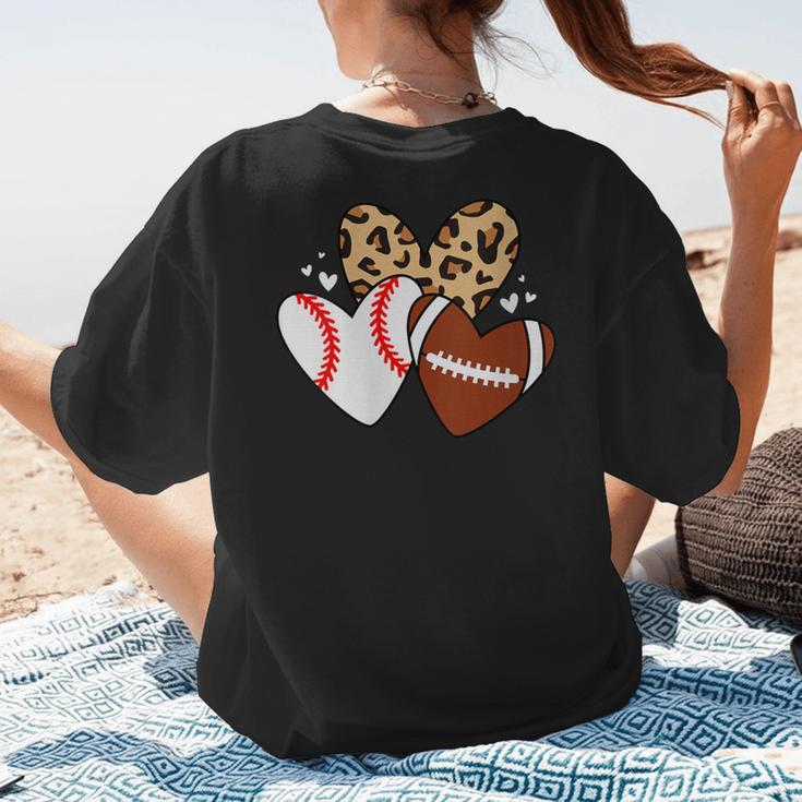 Football Baseball Heart Football Baseball Mom Women's T-Shirt Back Print Football Baseball Heart Football Baseball Mom Women's T-Shirt Back Print