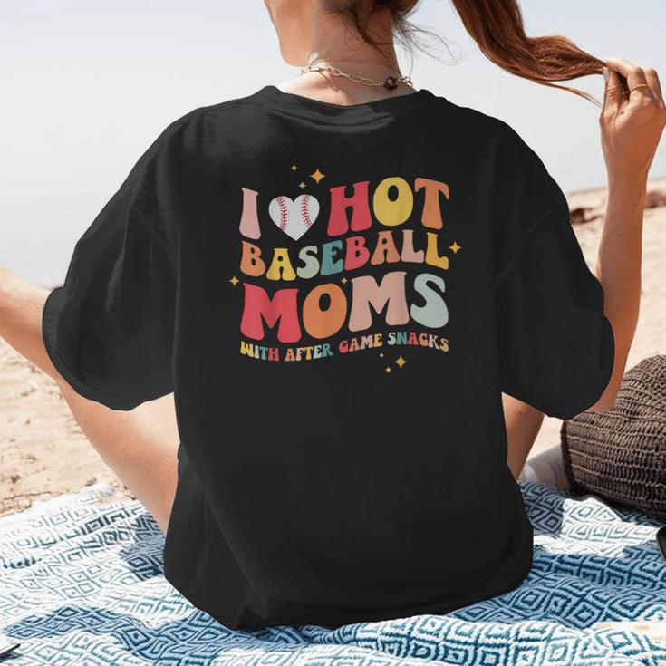 Groovy Retro I Love Hot Baseball Moms With After Game Snacks Women's T-Shirt Back Print