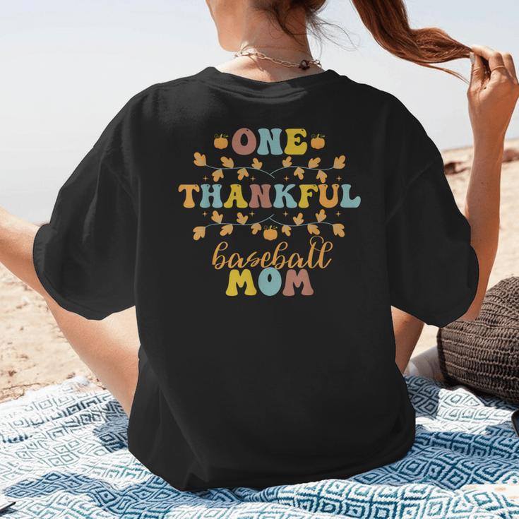 Groovy Retro One Thankful Baseball Mom Thanksgiving Fall Women's T-Shirt Back Print Groovy Retro One Thankful Baseball Mom Thanksgiving Fall Women's T-Shirt Back Print