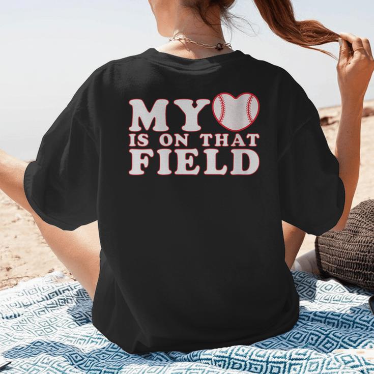 My Heart Is On That Court Baseball Mom Women's T-Shirt Back Print