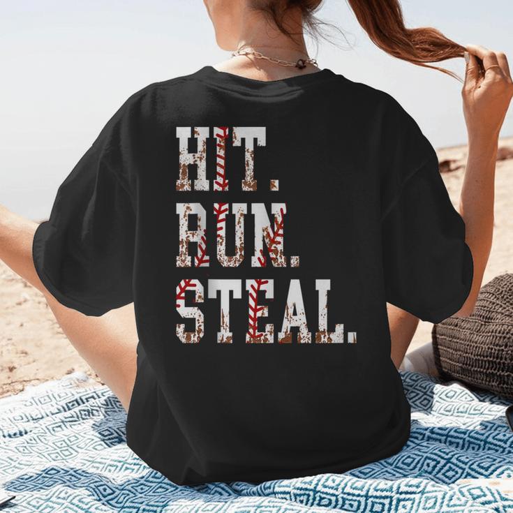 Hit Run Steal Baseball Mom For Women Baseball Women's T-Shirt Back Print Hit Run Steal Baseball Mom For Women Baseball Women's T-Shirt Back Print