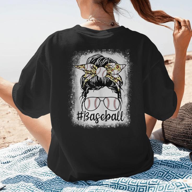 Leopard Messy Bun Mom Mother's Day Baseball Mommy Women's T-Shirt Back Print Leopard Messy Bun Mom Mother's Day Baseball Mommy Women's T-Shirt Back Print