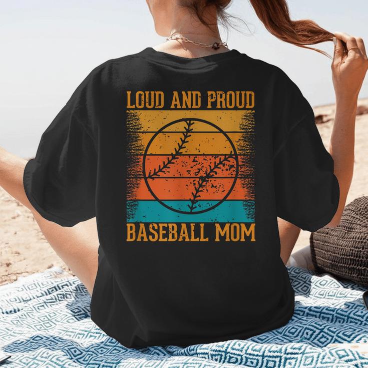 Loud And Proud Baseball Mom Vibrant Colorful Stripe Women's T-Shirt Back Print Loud And Proud Baseball Mom Vibrant Colorful Stripe Women's T-Shirt Back Print