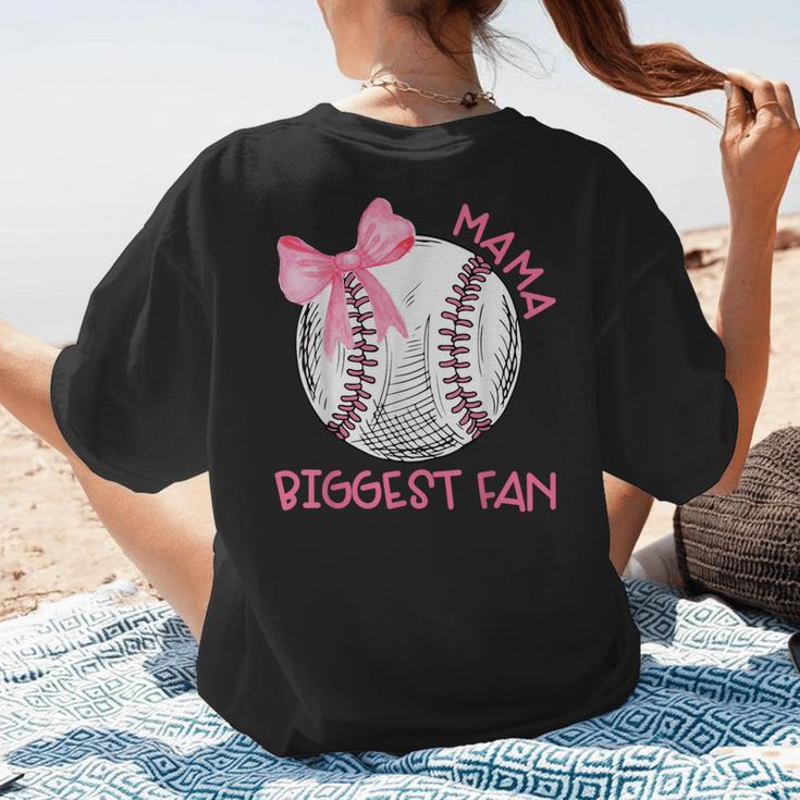 Mama Biggest Fan Coquette Bow Baseball Mom Fan Mother's Day Women's T-Shirt Back Print
