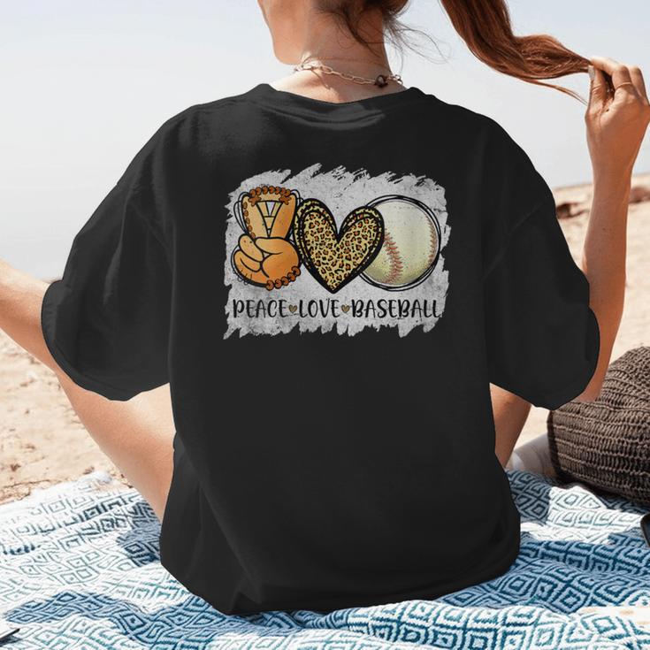 Peace Love Baseball Mom Leopard Print Mother's Day Women's T-Shirt Back Print Peace Love Baseball Mom Leopard Print Mother's Day Women's T-Shirt Back Print