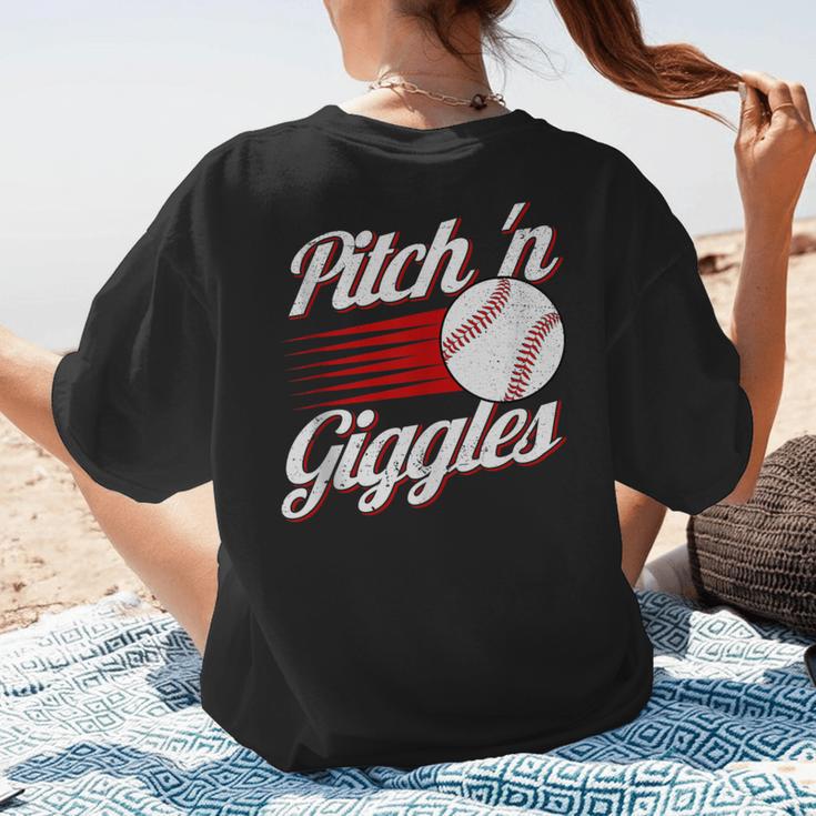 Pitch 'n Giggles Baseball Player Women Baseball Mom Women's T-Shirt Back Print