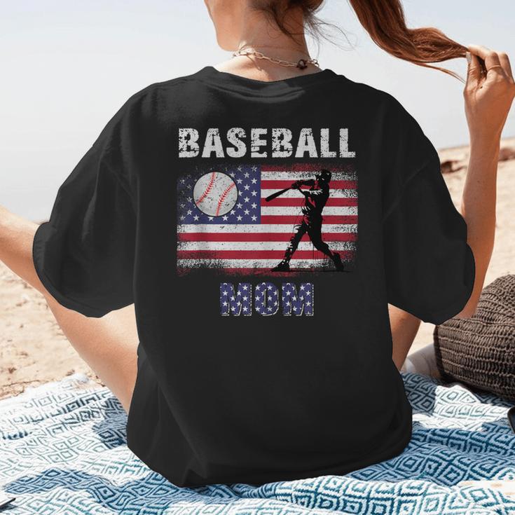 Proud Baseball MOM USA American Flag Family Game Day Women's T-Shirt Back Print
