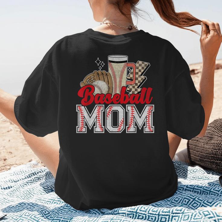 Retro Coffee Baseball Mama Mother's Day Baseball Mom Women's T-Shirt Back Print Retro Coffee Baseball Mama Mother's Day Baseball Mom Women's T-Shirt Back Print
