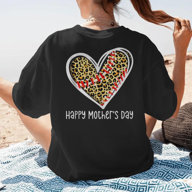 Softball Baseball Mom Valentine Leopard Heart Mother's Day Women's T-Shirt Back Print