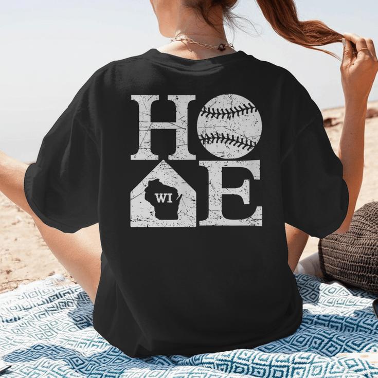 Vintage Baseball Home Wisconsin State Outline Baseball Mom Women's T-Shirt Back Print Vintage Baseball Home Wisconsin State Outline Baseball Mom Women's T-Shirt Back Print