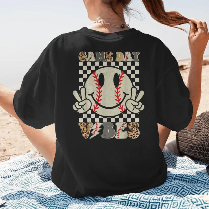 Women Kids Baseball Game Day Vibes Smile Baseball Mom Women's T-Shirt Back Print Women Kids Baseball Game Day Vibes Smile Baseball Mom Women's T-Shirt Back Print