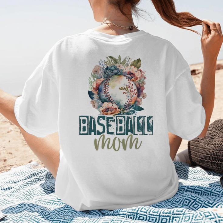 Artsy Baseball Mom Flowers Unique Game Day Ball Distressed Women's T-Shirt Back Print Artsy Baseball Mom Flowers Unique Game Day Ball Distressed Women's T-Shirt Back Print