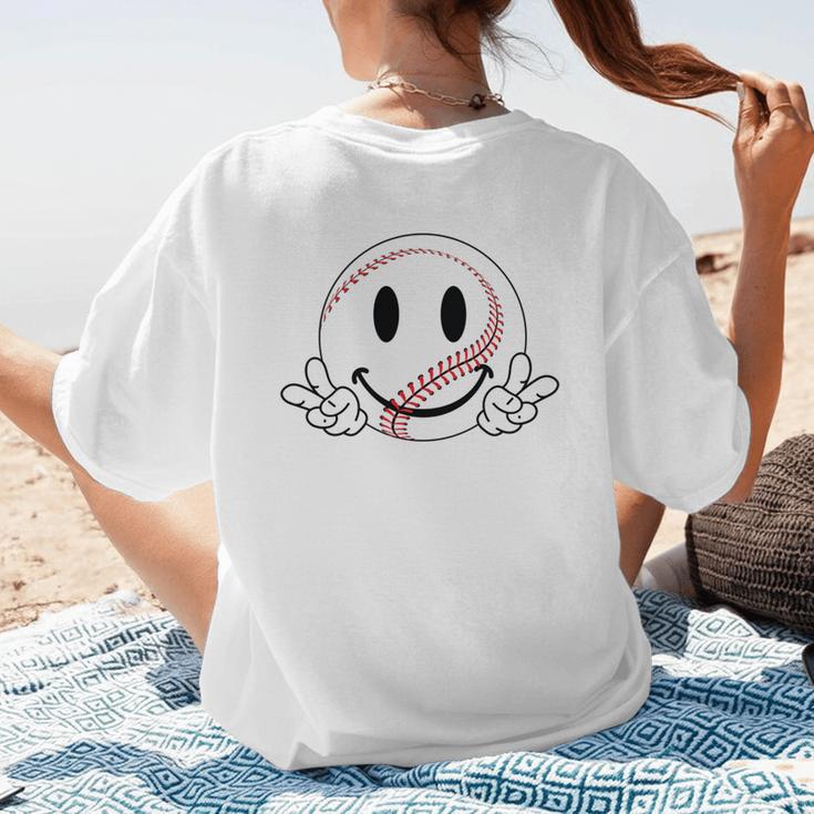 Baseball Mom Era Ball Mom Smile Face Groovy Mother's Day Women's T-Shirt Back Print Baseball Mom Era Ball Mom Smile Face Groovy Mother's Day Women's T-Shirt Back Print