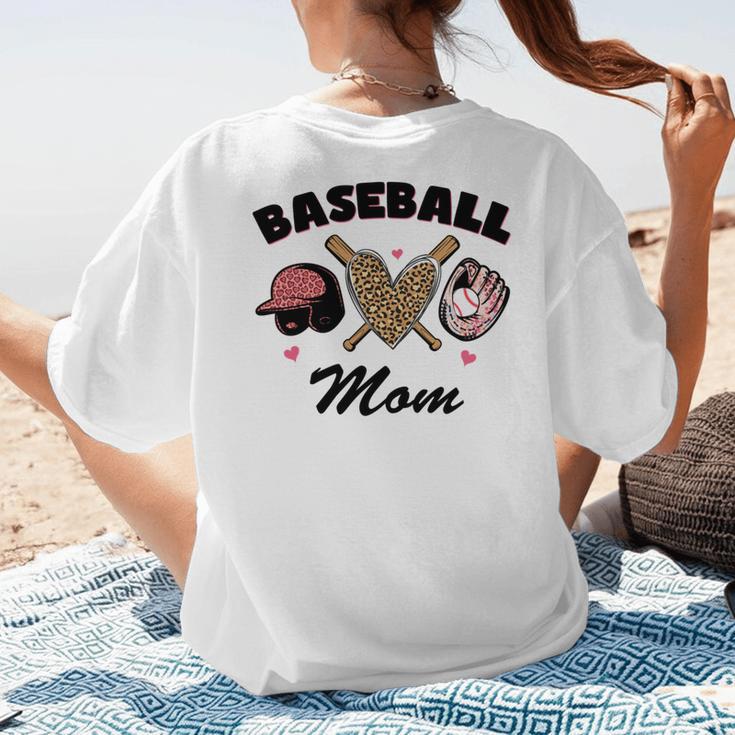 Baseball Mom Leopard Heart Game Day Love Mommy Women's T-Shirt Back Print Baseball Mom Leopard Heart Game Day Love Mommy Women's T-Shirt Back Print