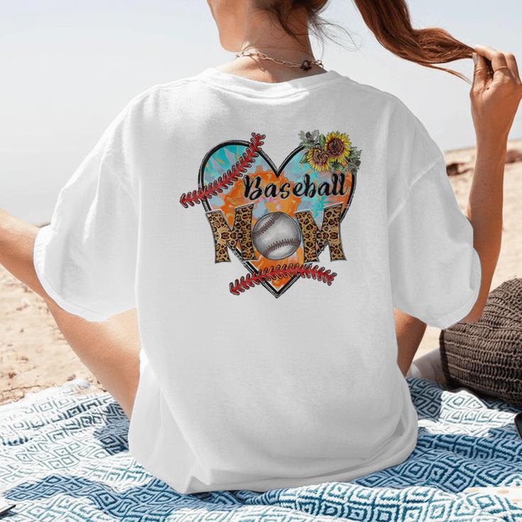 Baseball Mom Valentine Leopard Heart Softball Mother's Day Women's T-Shirt Back Print