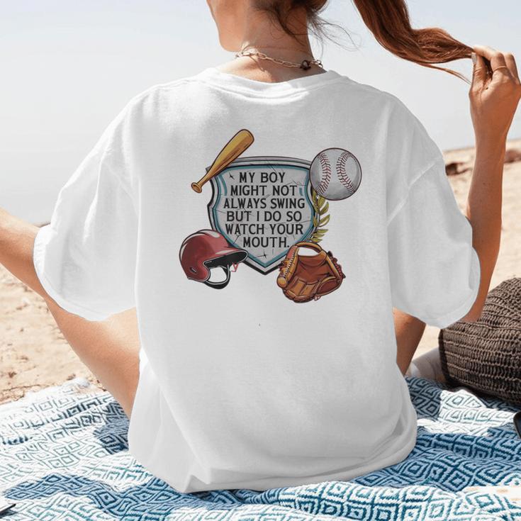 My Boy Might Not Always Swing Baseball Mom Premium Women's T-Shirt Back Print