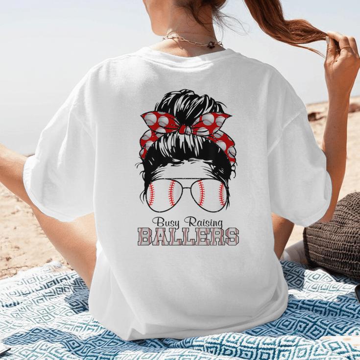 Busy Raising Ballers Messy Bun Funny Baseball Mom Women's T-Shirt Back Print Busy Raising Ballers Messy Bun Funny Baseball Mom Women's T-Shirt Back Print