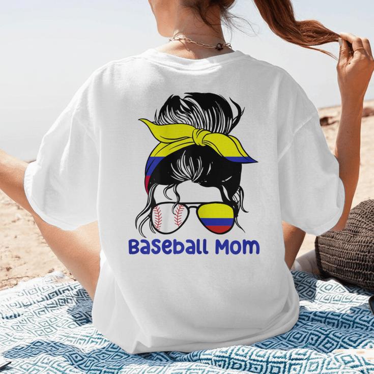 Colombia Baseball Mom Messy Bun Women's T-Shirt Back Print Colombia Baseball Mom Messy Bun Women's T-Shirt Back Print