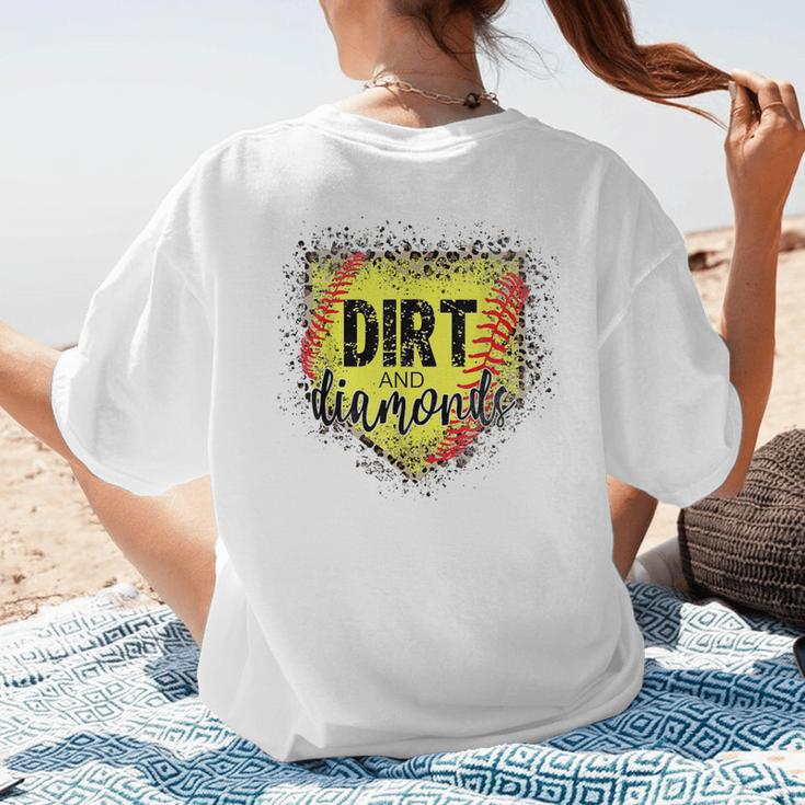 Dirt And Diamonds Baseball Leopard Baseball Mom Women's T-Shirt Back Print