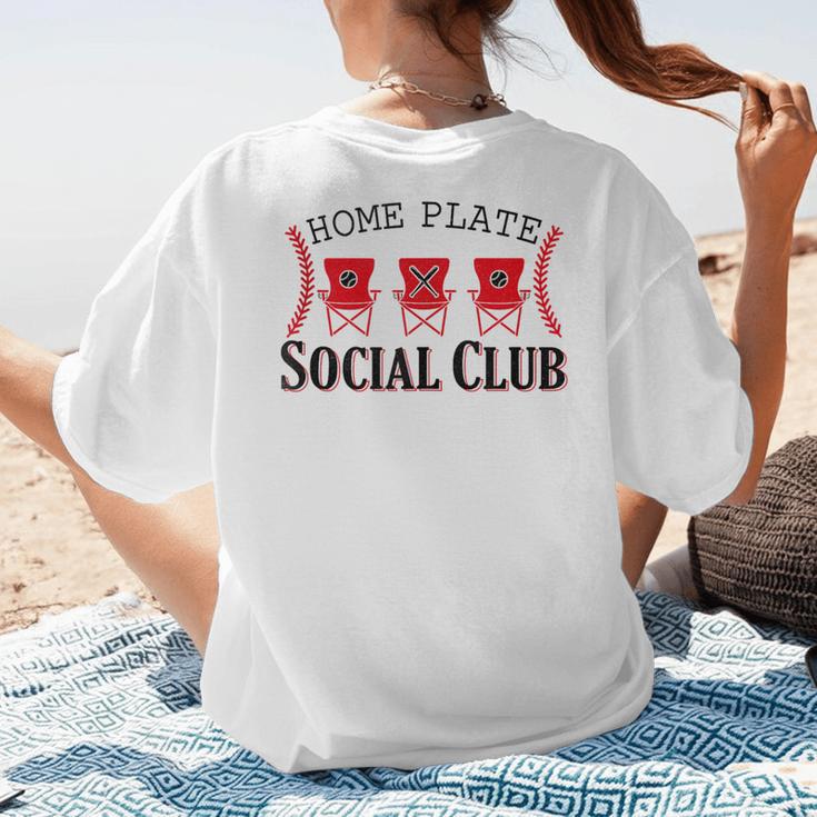 Home Plate Social Club Softball Season Baseball Mom Women's T-Shirt Back Print Home Plate Social Club Softball Season Baseball Mom Women's T-Shirt Back Print