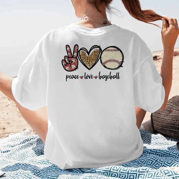 Peace Love Baseball Mom Leopard Print Cheetah Pattern Women's T-Shirt Back Print