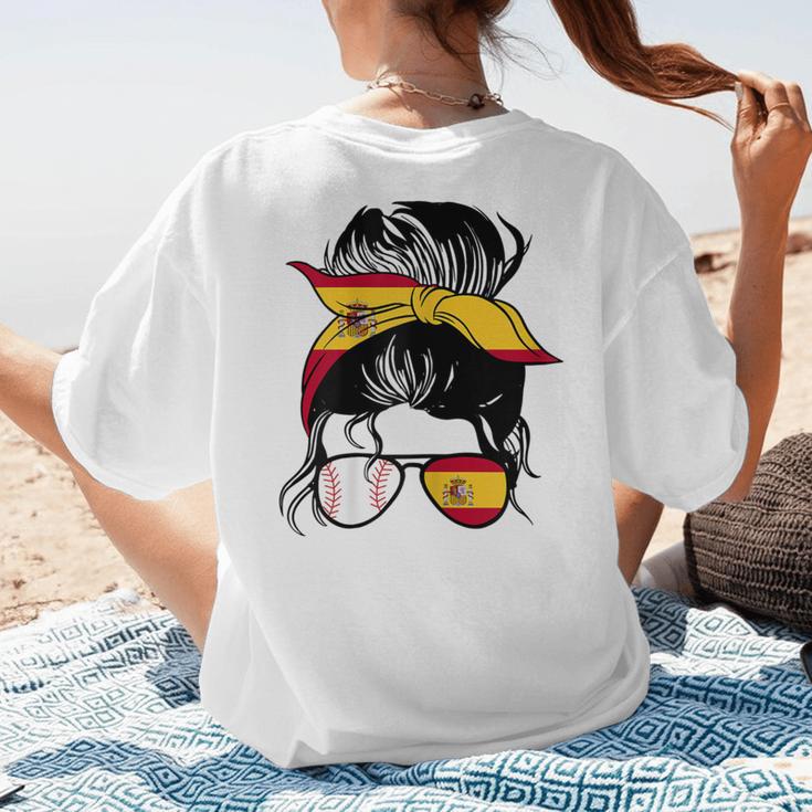Spanish Baseball Mom Messy Bun Spain Baseball Girl Women's T-Shirt Back Print Spanish Baseball Mom Messy Bun Spain Baseball Girl Women's T-Shirt Back Print