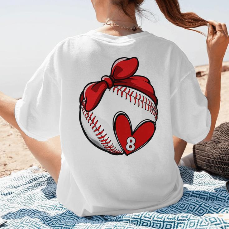 Womens Custom Baseball Mom Number 8 Heart For Mom Mommy Premium Women's T-Shirt Back Print