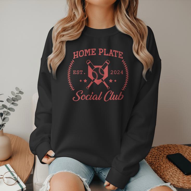 2024 Home Plate Social Club Softball Season Tee Baseball Mom Women Crewneck Sweatshirt