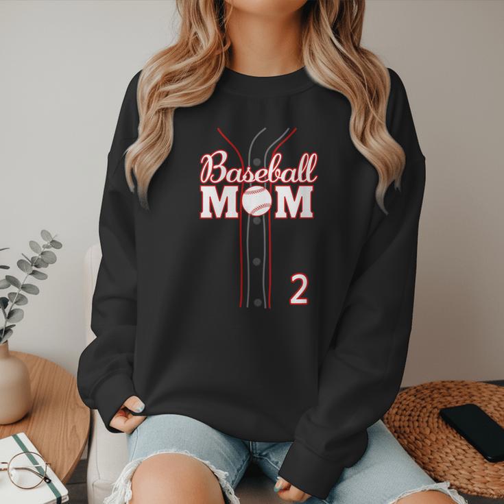 Baseball Mom 2 Number 2 Jersey Team Numbered Jersey Women Crewneck Sweatshirt