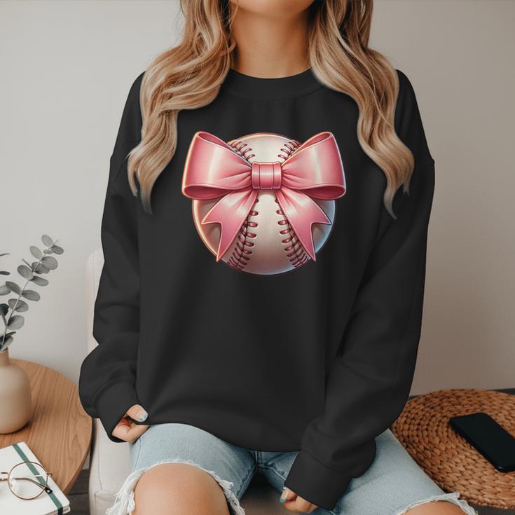 Baseball Mom Coquette Pink Bow Baseball Mom Women Crewneck Sweatshirt Baseball Mom Coquette Pink Bow Baseball Mom Women Crewneck Sweatshirt
