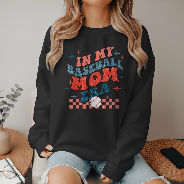 In My Baseball Mom Era Groovy Mom Baseball Mama Mother's Day Women Crewneck Sweatshirt