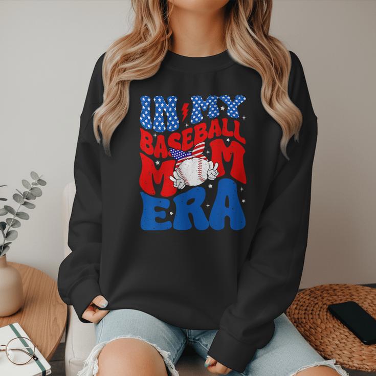 In My Baseball Mom Era Groovy Baseball Mother's Day US Flag Women Crewneck Sweatshirt