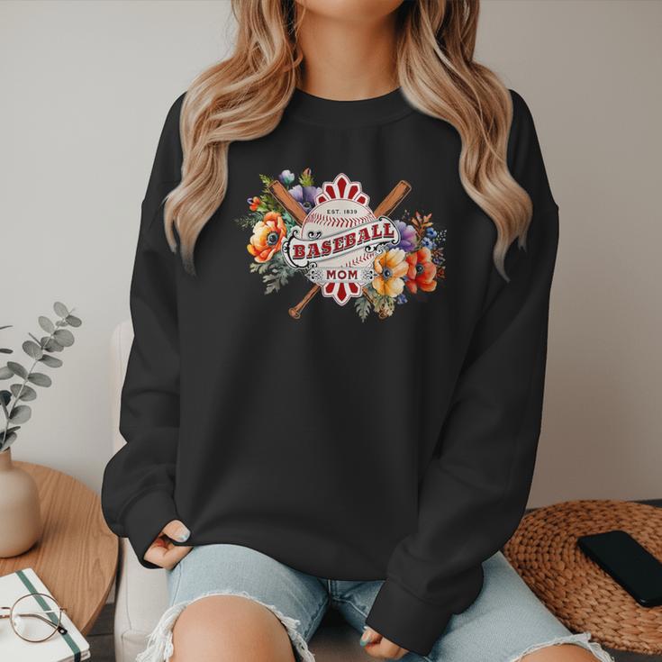 Baseball Mom With Garden Flowers Women Crewneck Sweatshirt Baseball Mom With Garden Flowers Women Crewneck Sweatshirt