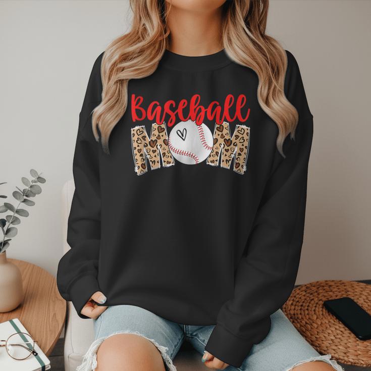 Baseball Mom Leopard Print Cute Mother's Day Sport Lover Women Crewneck Sweatshirt