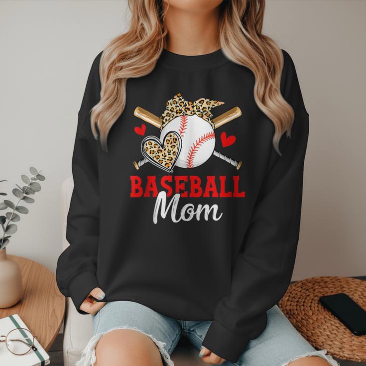 Baseball Mom Leopard Heart Mother's Day Girls Women Crewneck Sweatshirt Baseball Mom Leopard Heart Mother's Day Girls Women Crewneck Sweatshirt
