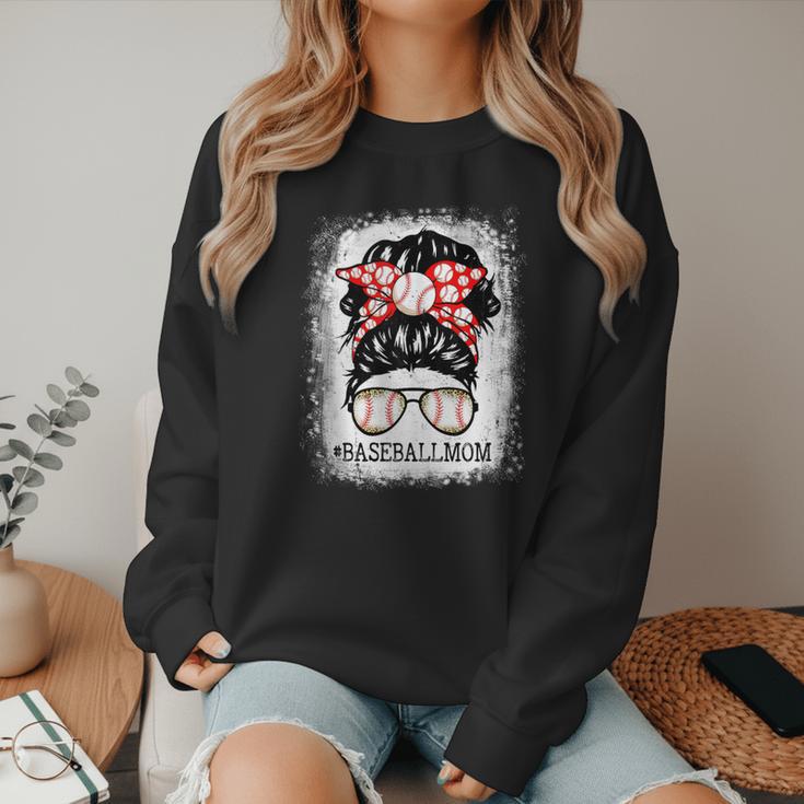 Baseball Mom Messy Bun Hair Player Mom Women Crewneck Sweatshirt Baseball Mom Messy Bun Hair Player Mom Women Crewneck Sweatshirt