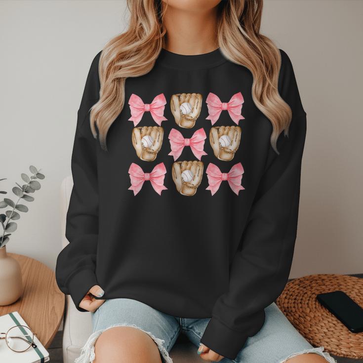 Baseball Mom Sister Tween Teen Girl Girly Pink Bow Preppy Women Crewneck Sweatshirt