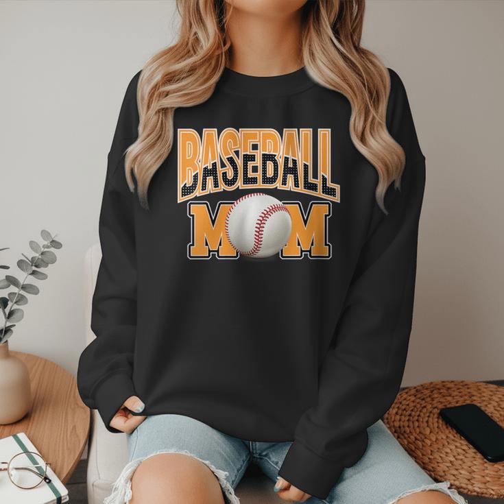 Baseball Mom Sports Orange Women Crewneck Sweatshirt