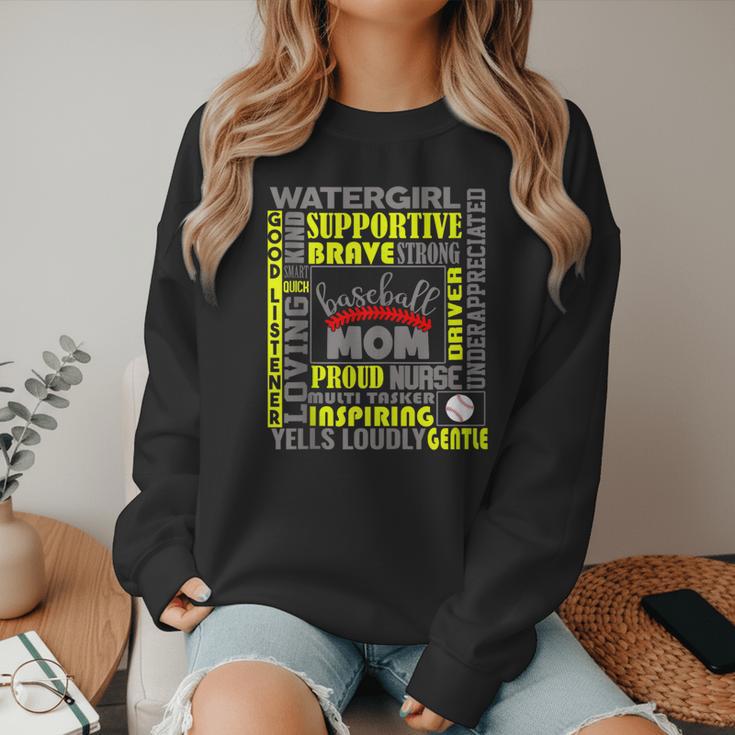 Baseball Mom Traits For Great Mothers Grey And Yellow Women Crewneck Sweatshirt Baseball Mom Traits For Great Mothers Grey And Yellow Women Crewneck Sweatshirt
