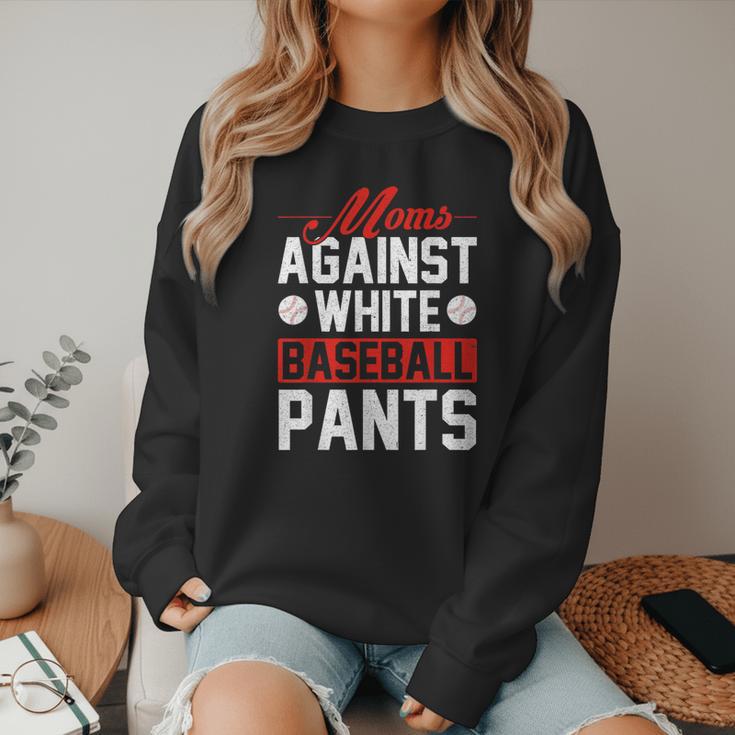 Baseball Moms Against White Baseball Pants Women Crewneck Sweatshirt