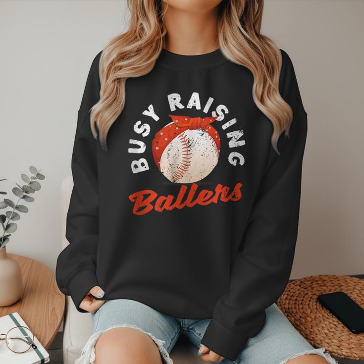 Busy Raising Ballers Baseball Mom Sons Women Crewneck Sweatshirt Busy Raising Ballers Baseball Mom Sons Women Crewneck Sweatshirt