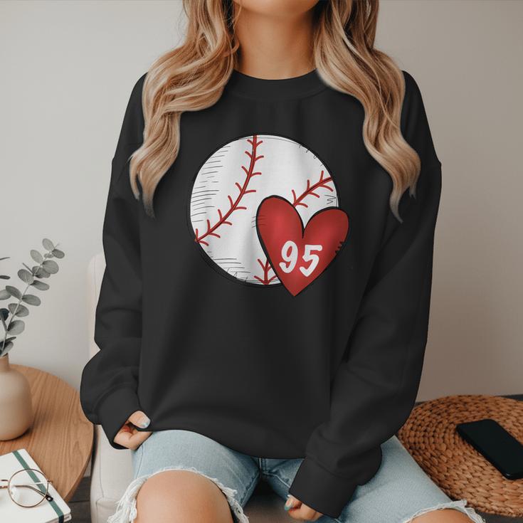 Custom Baseball Mom Number 95 Heart For Mom Mommy Women Crewneck Sweatshirt