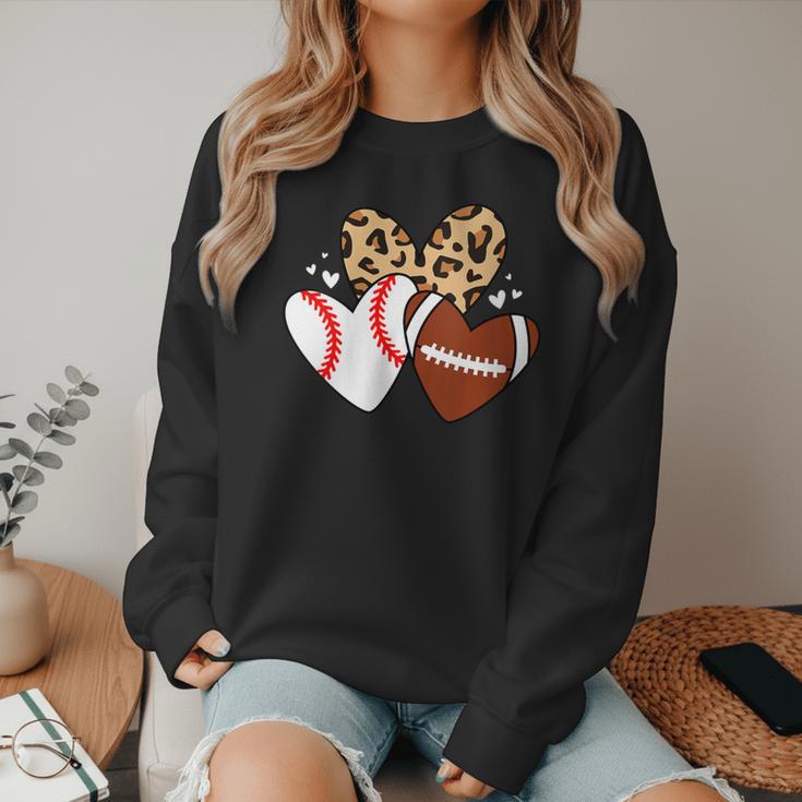 Football Baseball Heart Football Baseball Mom Women Crewneck Sweatshirt