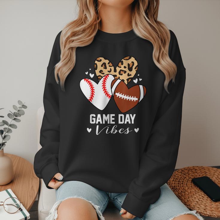 Game Day Vibes Football Baseball Mom Heart Women Crewneck Sweatshirt Game Day Vibes Football Baseball Mom Heart Women Crewneck Sweatshirt